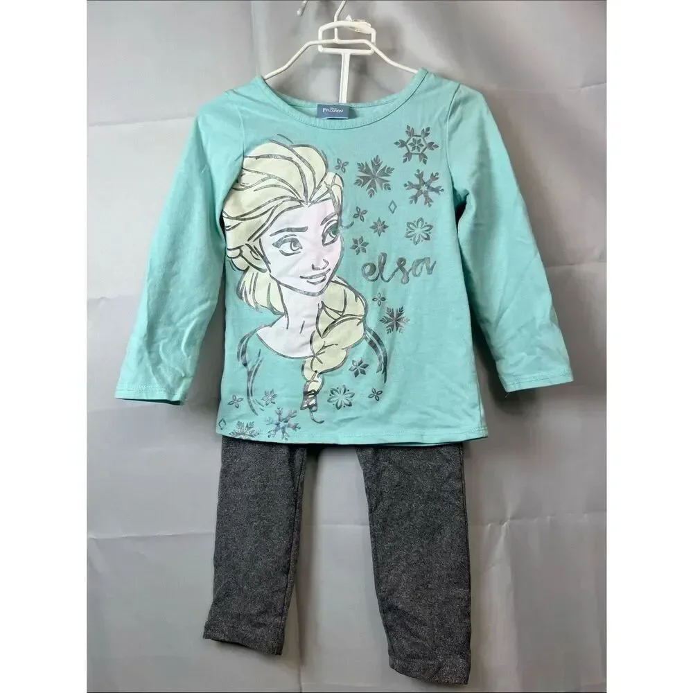Disney Frozen Mint and Gray Elsa long pajama set 3T